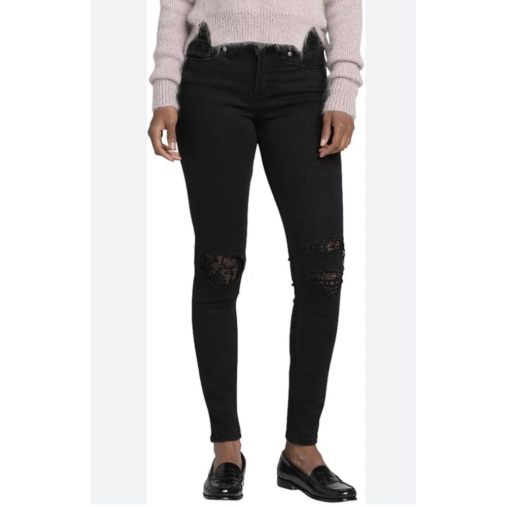 Silver Jeans Aiko Super Stretch Black Skinny Pants Womens W31/L29 With Lace Knee